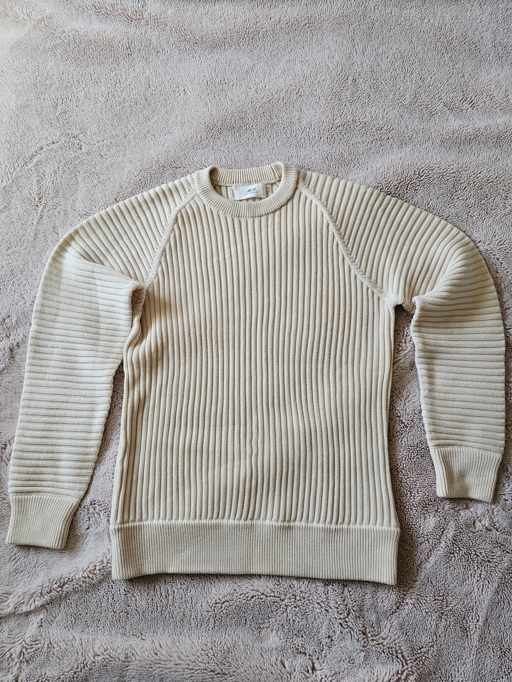 Ribbed Merino Crewneck Sweater in Cream NWOT